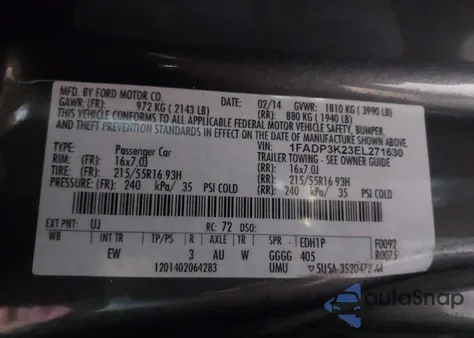 2014 Ford Focus Se z USA, uszkodzony, nr VIN 1FADP3K23EL271630